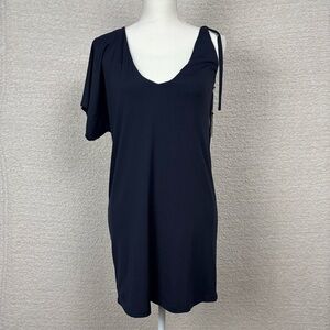 Susana Monaco Dress Womens Small Blue One‎ Shoulder Tie Strap Shift Stretch